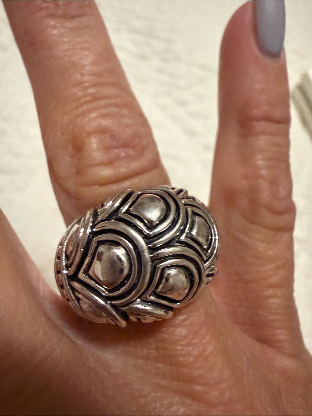 Silver Sculpted Dome Ring - Silver-size 8